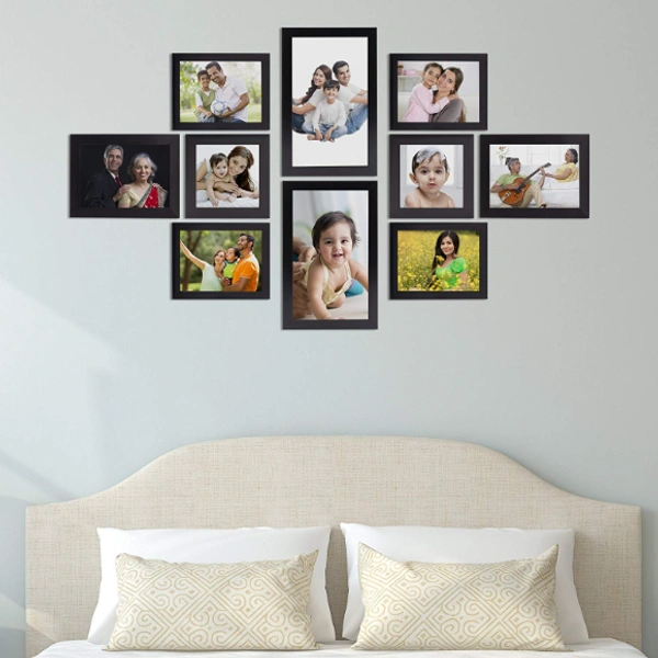 ABHINAVA ONLINE Abhinava Synthetic Wood Photo Frames for Wall & Table - Set of 10 - 5"x 7" & 6"x 8" & 5"x 7" & 4"x 6", BLACK
